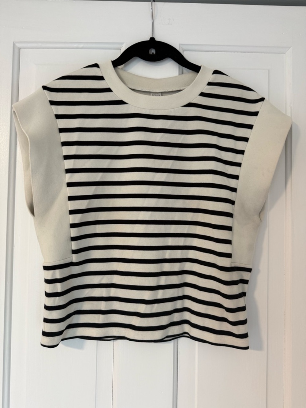 SPANX Cream and Gray Striped Knit Tank